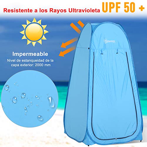 Outsunny Tienda de Campaña Instantánea Tipo Carpa Ducha Cambiador WC Impermeable para Camping 100x100x185 cm Azul