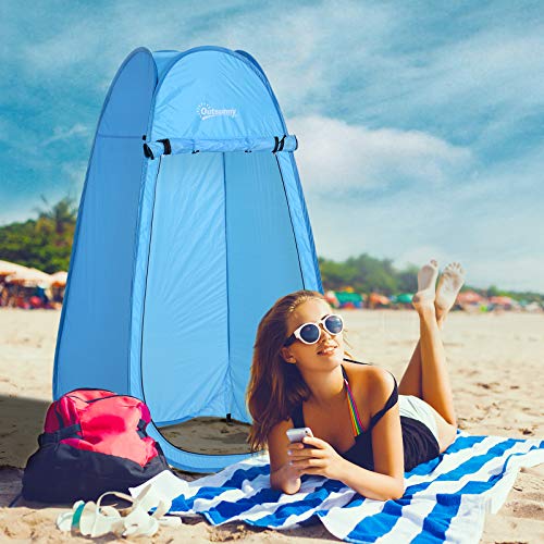 Outsunny Tienda de Campaña Instantánea Tipo Carpa Ducha Cambiador WC Impermeable para Camping 100x100x185 cm Azul