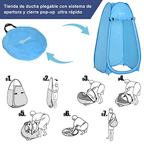 Outsunny Tienda de Campaña Instantánea Tipo Carpa Ducha Cambiador WC Impermeable para Camping 100x100x185 cm Azul