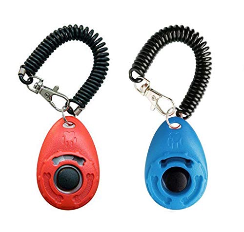 OYEFLY Clicker para Adiestramiento Perro, 2 Piezas, Multicolor para la Muñeca para Perro Gato Caballo Training Clicker de adiestramiento para Perros Clicker con Correa (Rojo y Azul)