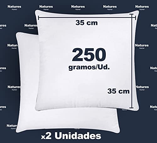 Pack 2 Rellenos de Cojín 35x35.Funda(TNT) de Almohada de salón/Dormitorio. Fibra Hueca Siliconada. Hipoalergénico y Antiácaros. Cama, Sofá, etc. Hecho en España.(35 x 35cm (x2Ud.))