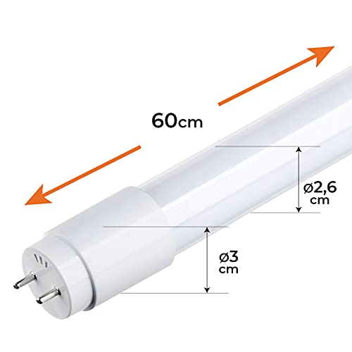 Pack 2x Tubo LED 60 cm, 9w. Color Blanco Frio (6500K). Cebador LED incluido. T8 Standard. 900 Lumenes.