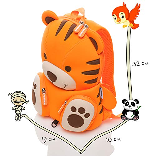 Pandana® Mochila infantil con correa pectoral para niños y niñas en el jardín de infancia o kita de neopreno aislante transpirable con sistema antipérdida., Tommy (Naranja) - PAN18004