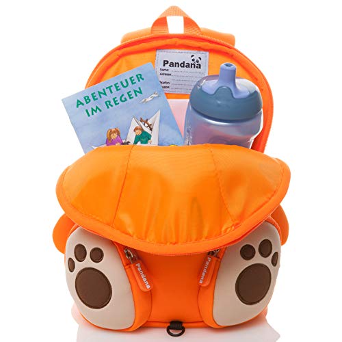 Pandana® Mochila infantil con correa pectoral para niños y niñas en el jardín de infancia o kita de neopreno aislante transpirable con sistema antipérdida., Tommy (Naranja) - PAN18004