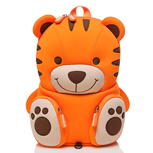 Pandana® Mochila infantil con correa pectoral para niños y niñas en el jardín de infancia o kita de neopreno aislante transpirable con sistema antipérdida., Tommy (Naranja) - PAN18004