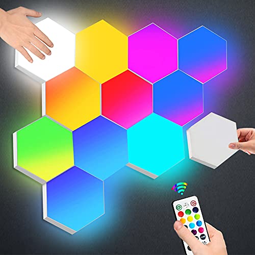 Paneles LED Hexagonal con Control Remoto,Luces LED Pared Control Táctil RGB Neon Pared Inteligentes Luz Nocturna,Panel LED de Empalme de Geometría Bricolaje para Dormitorio/Sala/Fiesta, Paquete de 6