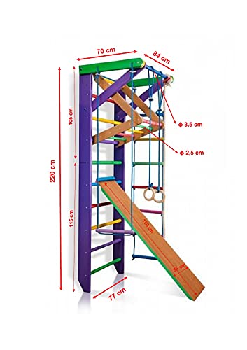 Pared de gimnasia con estructura de escalada 3 – 220 lila de madera, dispositivo deportivo para escalada, pared con barra, fitness – Certificado