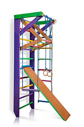 Pared de gimnasia con estructura de escalada 3 – 220 lila de madera, dispositivo deportivo para escalada, pared con barra, fitness – Certificado