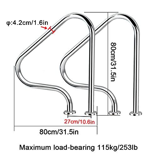 pasamanos de acero inoxidable para piscinas, agarraderas de seguridad para barandillas de rampas de escaleras de entrada a la piscina, pasamanos de fácil montaje con placa base para piscinas enterra