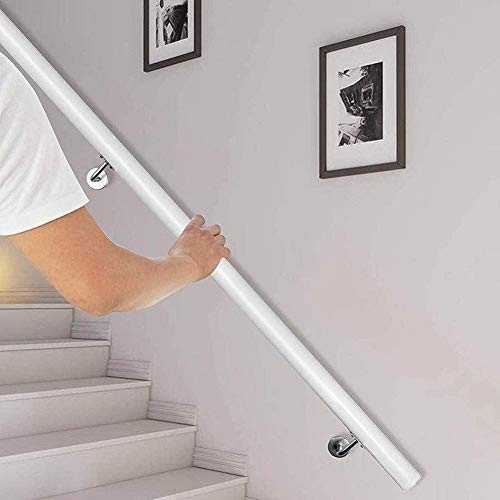 Pasamanos Pasamanos de Pared de Escaleras De Madera Blanco, Barandas Antideslizantes para Escalones Tipo Loft Varilla de Soporte Redonda Ayudas de Movilidad Modernas Barandilla 1m/2m/3m/4m/5m/6m de La