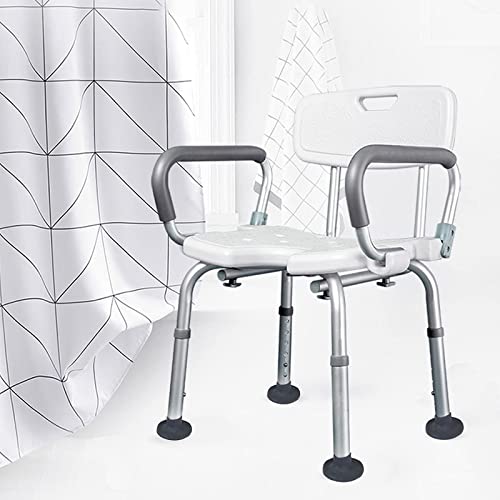 PEALOV Silla De Ducha con Respaldo Y Reposabrazos,Taburete De BañO Ajustable En Altura En Forma De U,Silla De BañO Antideslizante,Asiento De BañO con Orificios De Drenaje para Ancianos,Discapacitados