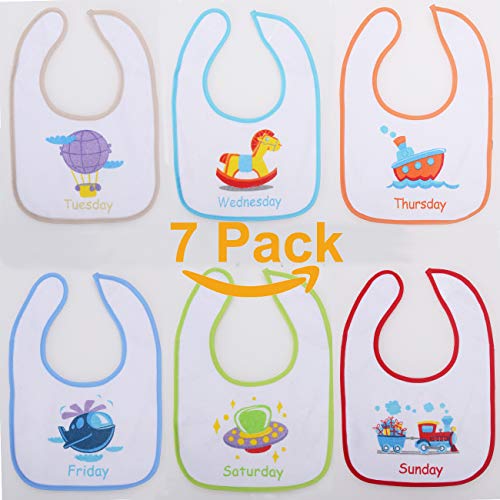 PEKITAS Pack 7 Baberos Grandes Para Bebe Impermeable Cierre Suave Algodón Tamaño 30x22 CM