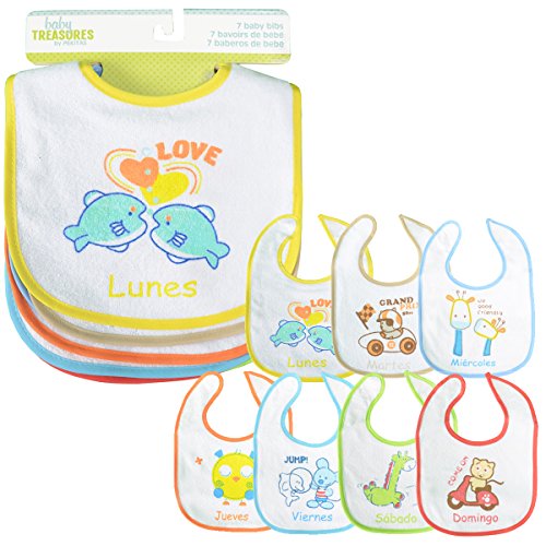 PEKITAS Pack 7 Baberos Para Bebe Impermeable Cierre Suave Algodón Tamaño 28 cm x 21 cm