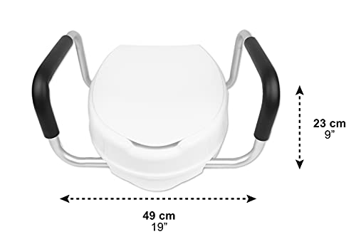 PEPE - Elevador WC Adulto con Reposabrazos (10 cm de altura), Elevador WC con Tapa, Asiento Elevador WC, Asiento WC Ortopédico, Elevador WC, Elevador Inodoro, Alzador WC Adulto con Asas, Blanco.