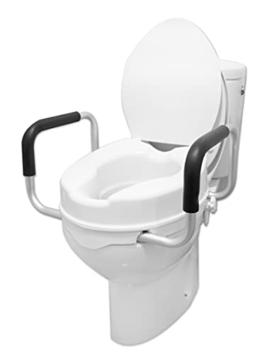 PEPE - Elevador WC Adulto con Reposabrazos (10 cm de altura), Elevador WC con Tapa, Asiento Elevador WC, Asiento WC Ortopédico, Elevador WC, Elevador Inodoro, Alzador WC Adulto con Asas, Blanco.