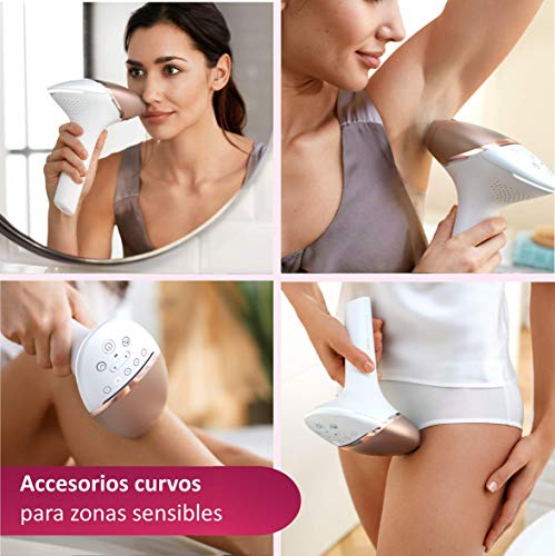 Philips Lumea Prestige BRI956/00 - Depiladora Luz Pulsada para la Depilación Permanente del Vello Visible en Casa con 4 Cabezales: Cuerpo, Bikini, Axilas y Cara, Blanco y Rosa