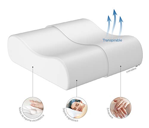 Pikolin Home - Almohada viscoelástica ergonómica de viaje para mejorar el apoyo cervical en color natural de firmeza baja