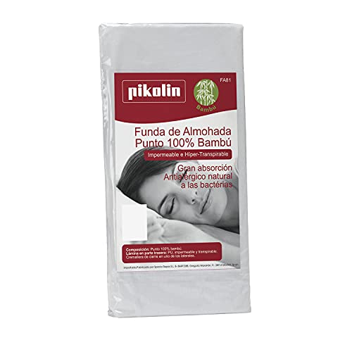 Pikolin Home - Pack de 2 fundas de almohada de punto 100% bambú antibacteriana, impermeable y transpirable con cremallera en un lado