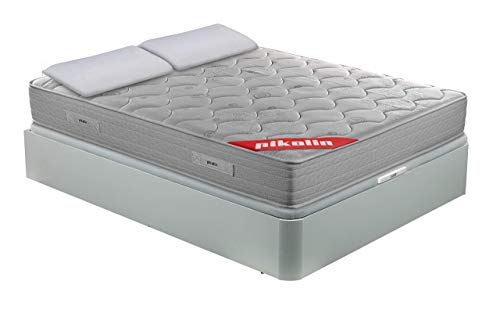 PIKOLIN Pack Colchón viscoelástico de muelles 150x190+ canapé Base abatible Blanca y Dos Almohadas de Fibra, Incluye Subida a Domicilio, Montaje y Retirada de Usado