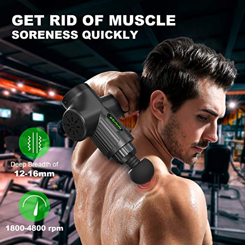 Pistola de Masaje Muscular, QIQIGO de Tejido Profundo Masajeador con 30 Niveles Ajustables, Portátil Massage Gun de Eléctrica con 6 Cabezales de Masaje y Pantalla LCD, para Alivio del dolor Muscular