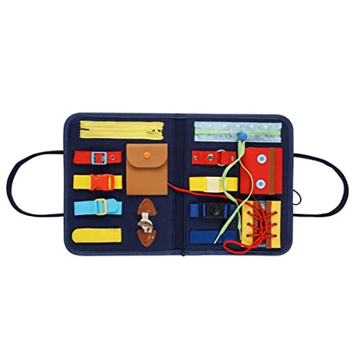 Pizarra ocupada para niños pequeños, juguetes Montessori de educación temprana para niños pequeños,bolsa de fieltro azul portátil tablero sensorial,para niño aprenden habilidades básicas de vestimenta