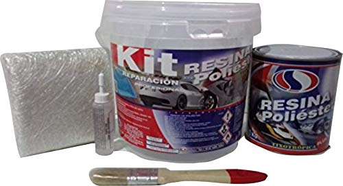 Plainsur - Kit De Reparacion Resina De Poliester Mas Fibra De Vidrio (1 Kg, Cubo)