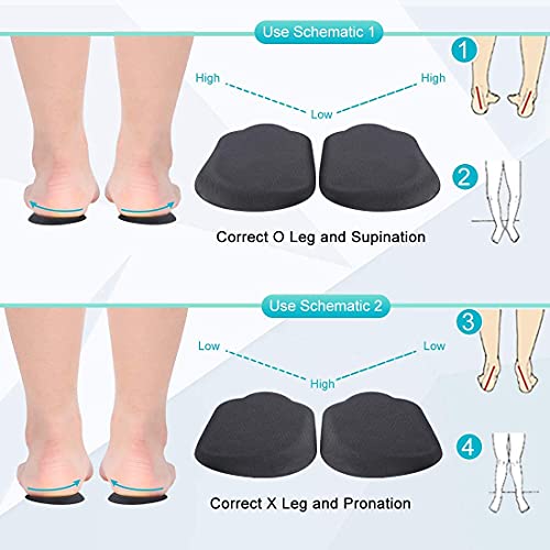 Plantillas Ortopédicas, 2 piezas de Inserciones de Cuña de Talón para Pierna Tipo O/X, Elevación de Cuña de Talón Lateral Medial para apoyo de talón para la supinación y la pronación, Negro (L)