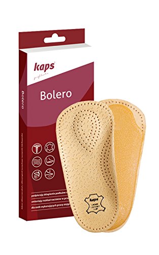 Plantillas Ortopédicas de Cuero 3/4 con Soporte de Arco Longitudinal y Transversal, Plantillas Ortopédicas de Calzado para Hombres y Mujeres, Kaps Bolero, Todos los Tamaños (41 EUR)