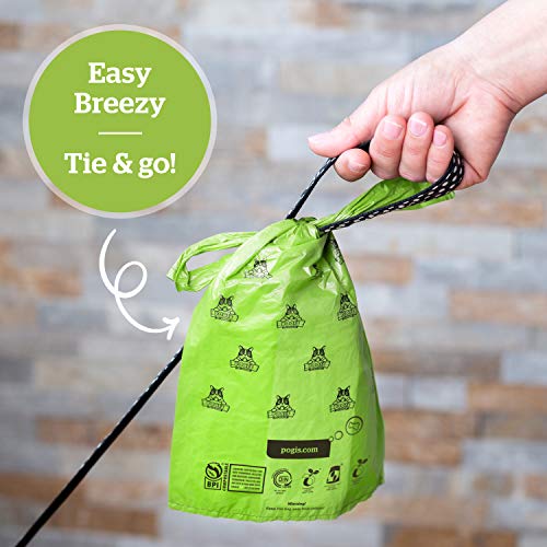 Pogi's Compostable Poop Bags - 250 bolsas para perros con asas fáciles de atar, a base de plantas, bolsas de residuos compostables para el hogar con certificación ASTM D6400 para perros