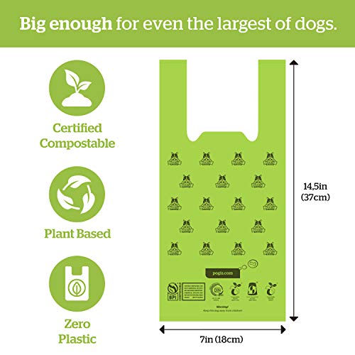 Pogi's Compostable Poop Bags - 250 bolsas para perros con asas fáciles de atar, a base de plantas, bolsas de residuos compostables para el hogar con certificación ASTM D6400 para perros