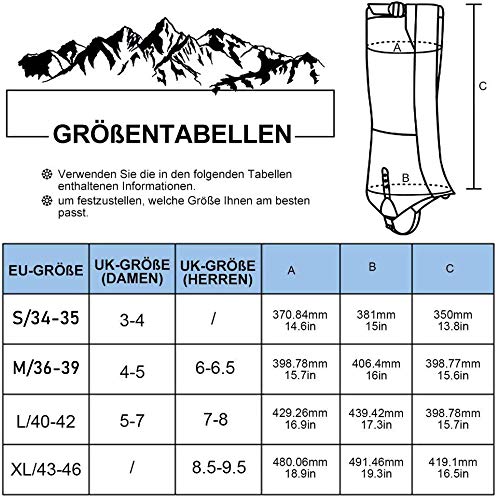 Polainas de Acampada y Marcha, Polainas Impermeable para Aire Libre, Deporte alpino, Escalada. a prueba de Nieve, Rocío, Polvo, Barro y Arena-XL Negro