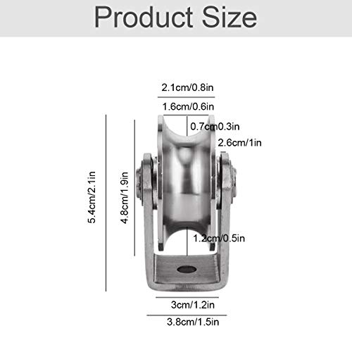 Poleas de Bloque de única 40MM Acero INOX 304, Bloques de Polea monobloque grúa giratoria de polea de Gancho Simple Carga de Papel 30kg, 1 articulo, Plata