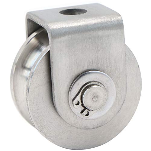 Poleas de Bloque de única 40MM Acero INOX 304, Bloques de Polea monobloque grúa giratoria de polea de Gancho Simple Carga de Papel 30kg, 1 articulo, Plata