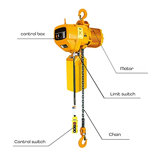 Polipasto Eléctrico de Cadena 380V 1.5kw 3 FASES, 1T/2200lbs Cadena Industrial Grúas Fijas de Cadena Simple con Interruptor de Límite Control Remoto Cableado 4M Cadenas