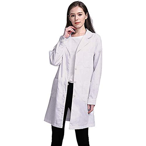 POLP Mujer Bata de Laboratorio Blanco Uniformes de Trabajo Adecuado para Estudiantes y Profesionales de la Medicina Ciencia Laboratorio Camisa de Manga Larga con Bolsillo