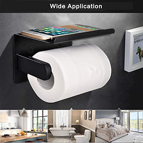 Portarrollo para Papel Higiénico, Portarrollos Baño Adhesivode Acero Inoxidable 304, Porta Rollos de Papel Higienico con el Teléfono Móvil Estante de Almacenamiento (Negro)