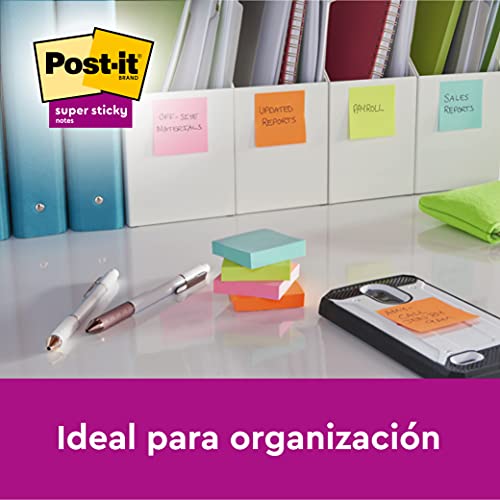 Post-It 70005291227 - Post-it Super Sticky - Pack de 6 blocs notas adhesivas colección "Nuevos colores nuevos lugares", Miami (Azul Marina/Verde Neón/Rosa Neón/Rojo Amapola)