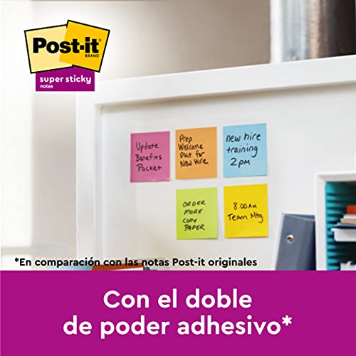 Post-It 70005291227 - Post-it Super Sticky - Pack de 6 blocs notas adhesivas colección "Nuevos colores nuevos lugares", Miami (Azul Marina/Verde Neón/Rosa Neón/Rojo Amapola)