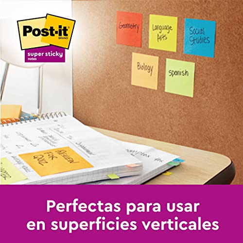 Post-It 70005291227 - Post-it Super Sticky - Pack de 6 blocs notas adhesivas colección "Nuevos colores nuevos lugares", Miami (Azul Marina/Verde Neón/Rosa Neón/Rojo Amapola)