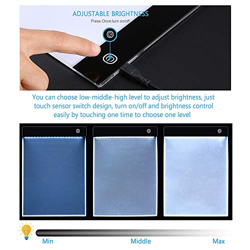 PP OPOUNT diamante pintura light Pad Set incluye poliéster fieltro mano sostiene la caja de la caja, A4 LED almohadilla de luz, soporte para el arte DIY arte artesano pintura de diamantes esbozando