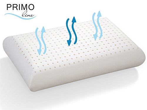 Primo Line Almohada de Látex Clásica Tamaño 40x60 cm Altura 14 cm con Funda de Almohada de Algodón extraíble