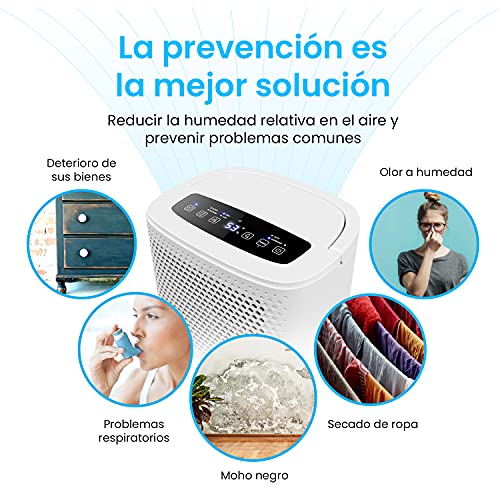 Pro Breeze Deshumidificador 12L/día con Pantalla LED, Sensor de Humedad, 3 Modos, Drenaje Continuo, Secado de Ropa y Temporizador. Elimina Humedad y Condensación de la Casa