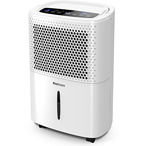 Pro Breeze Deshumidificador 12L/día con Pantalla LED, Sensor de Humedad, 3 Modos, Drenaje Continuo, Secado de Ropa y Temporizador. Elimina Humedad y Condensación de la Casa