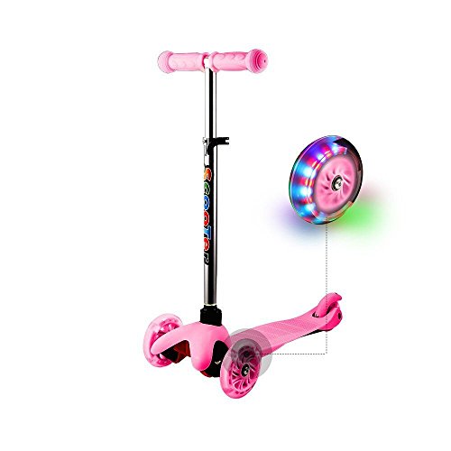 Profun Patinete 3 Ruedas Patinete Niños con Luces Patinete Infantil Altura del Manillar Ajustable Patinete Niña con Freno Patinete Scooter Ideal para Niños de 3-10 Años (Menores de 1,2 Metros) (Rosa)