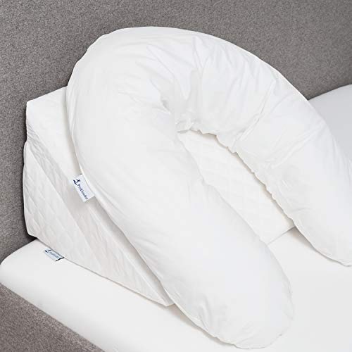 Proheeder Cojín con Forma de Cuña para Cama y Sofá | Almohada Hecha en Espuma con la Cubierta Acolchada Desprendible y Lavable - Almohadilla Multiusos Ideal para la Lectura - Hecho en Portugal