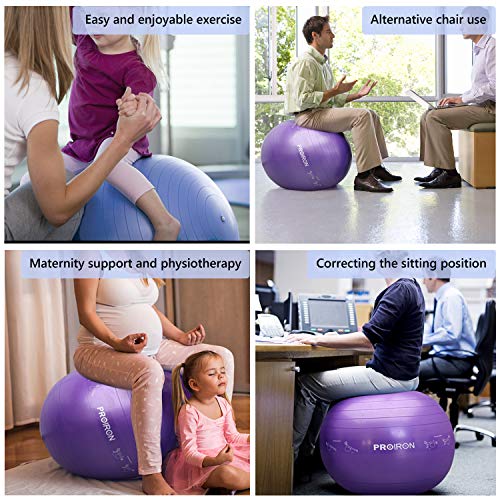 PROIRON Pelota de Pilates Embarazadas 55cm- Fitball Anti-Burst con Patrón de Pose Grueso Pelota de Ejercicio,Yoga, Fitness, Embarazo incluidos Bomba (Rosa)