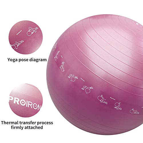 PROIRON Pelota de Pilates Embarazadas 55cm- Fitball Anti-Burst con Patrón de Pose Grueso Pelota de Ejercicio,Yoga, Fitness, Embarazo incluidos Bomba (Rosa)