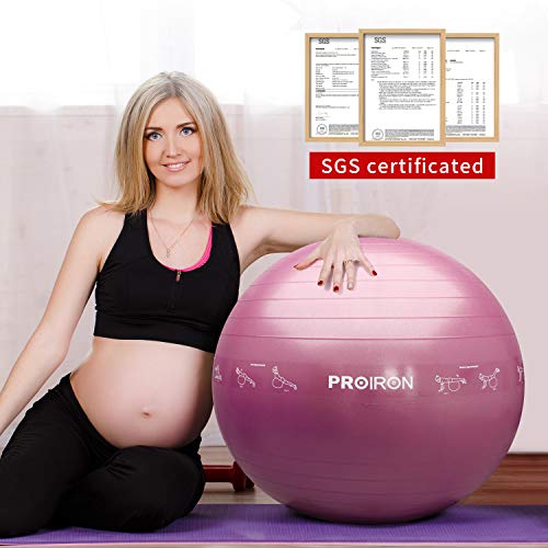 PROIRON Pelota de Pilates Embarazadas 55cm- Fitball Anti-Burst con Patrón de Pose Grueso Pelota de Ejercicio,Yoga, Fitness, Embarazo incluidos Bomba (Rosa)