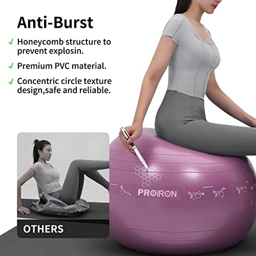 PROIRON Pelota de Pilates Embarazadas 55cm- Fitball Anti-Burst con Patrón de Pose Grueso Pelota de Ejercicio,Yoga, Fitness, Embarazo incluidos Bomba (Rosa)