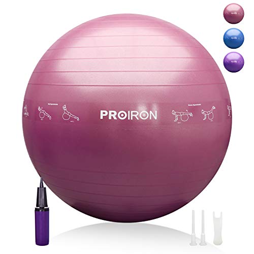 PROIRON Pelota de Pilates Embarazadas 55cm- Fitball Anti-Burst con Patrón de Pose Grueso Pelota de Ejercicio,Yoga, Fitness, Embarazo incluidos Bomba (Rosa)